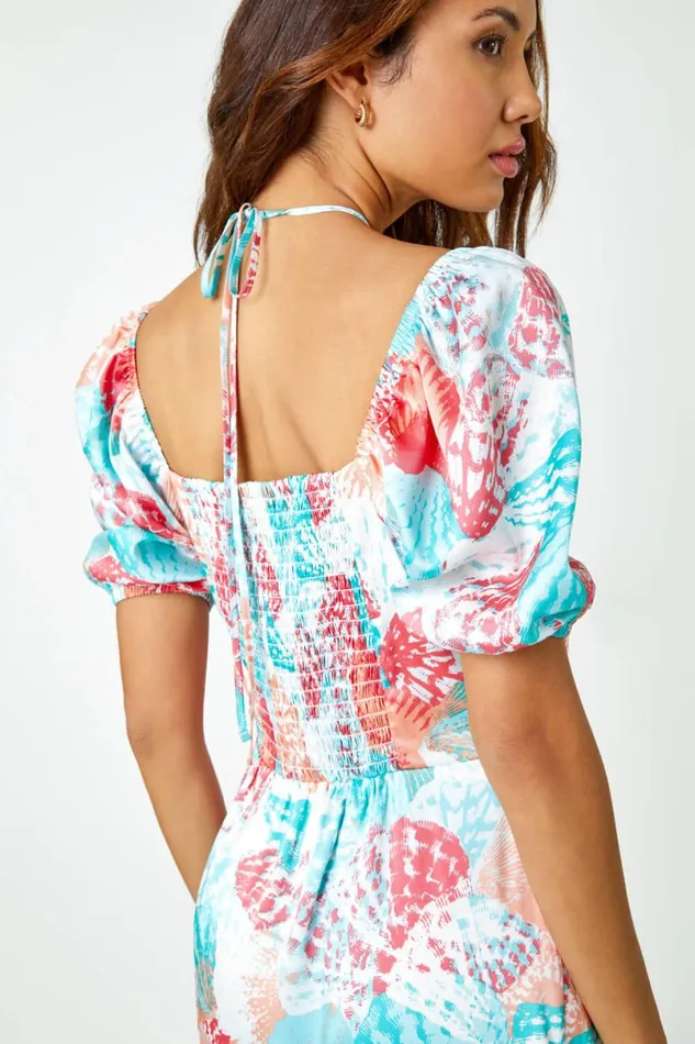 Turquoise Puff Sleeve Tiered Maxi Dress Women Roman Dresses