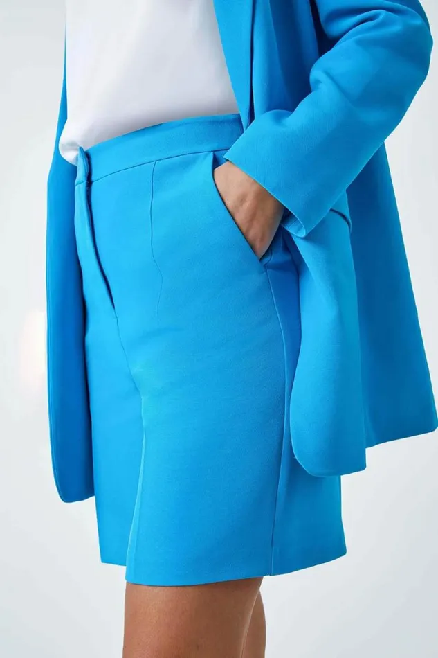 Turquoise Tailored Bermuda Shorts Women Roman Occasionwear