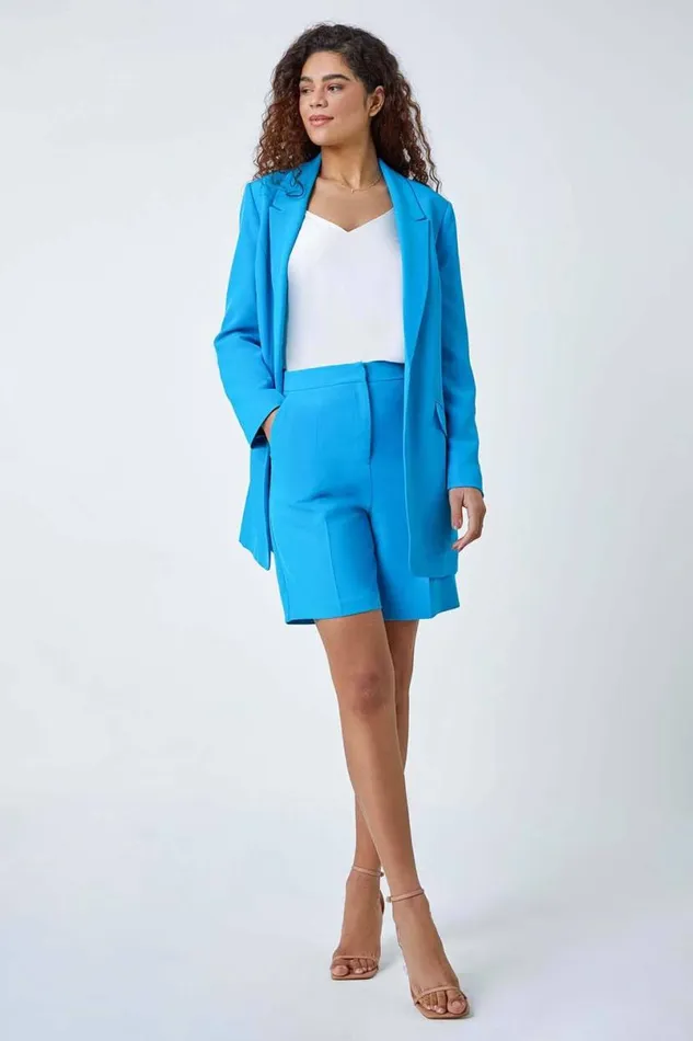 Turquoise Tailored Bermuda Shorts Women Roman Occasionwear