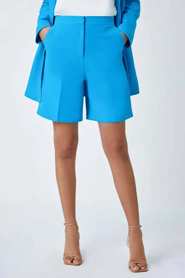 Turquoise Tailored Bermuda Shorts Women Roman Occasionwear