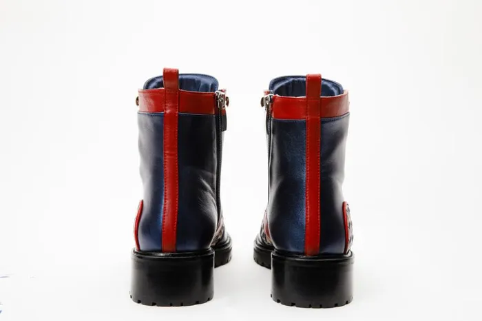 Vinci Leather Boots and Booties The Black River Navy Blue Handwoven Leather Ankle Boot 8211 Women