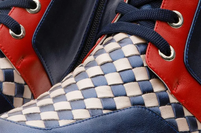 Vinci Leather Boots and Booties The Black River Navy Blue Handwoven Leather Ankle Boot 8211 Women