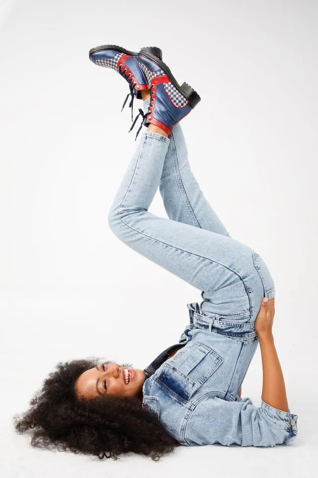 Vinci Leather Boots and Booties The Black River Navy Blue Handwoven Leather Ankle Boot 8211 Women
