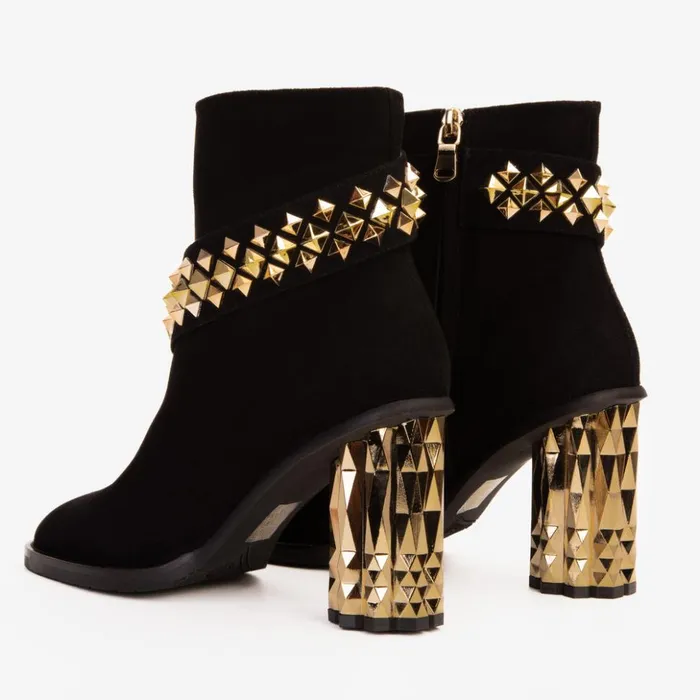Vinci Leather Boots and Booties The Metal Black Suede Leather Block Heel Boot 8211 Women