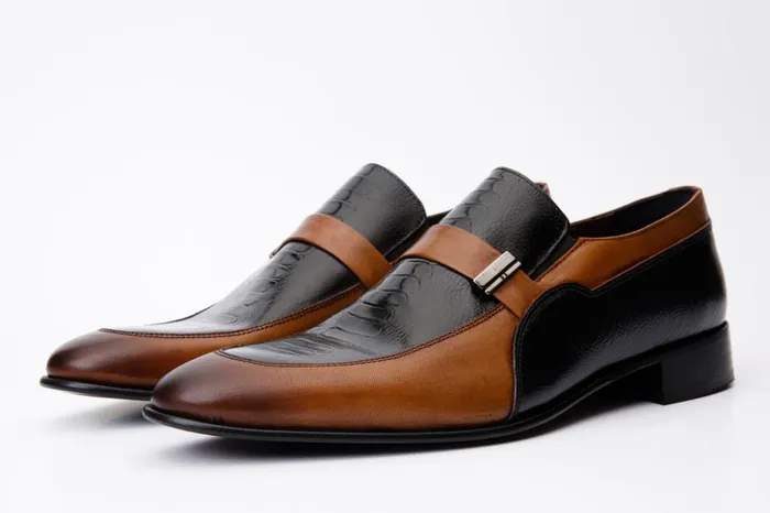 Vinci Leather Dress Shoes The Kazablanka Brown and Navy Leather Bit Loafer Shoe 8211 Men