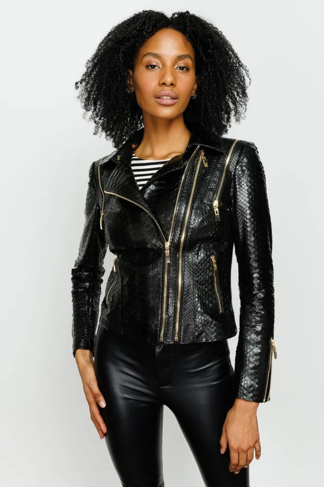 Vinci Leather Leather Jackets The Queen Pythn Skin Black Leather Jacket 8211 Women