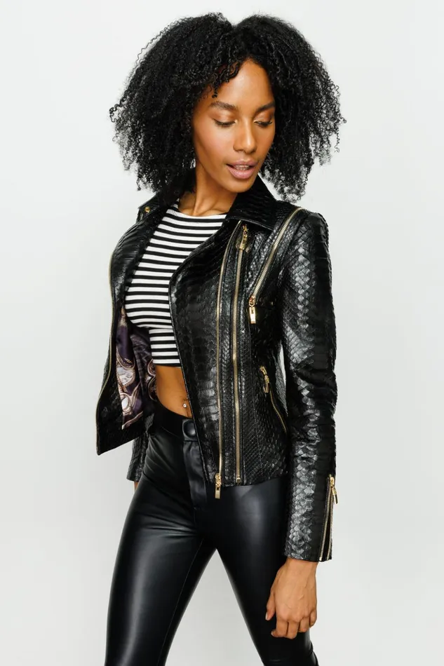Vinci Leather Leather Jackets The Queen Pythn Skin Black Leather Jacket 8211 Women