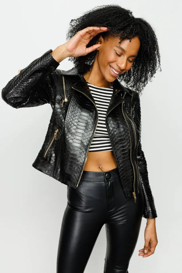 Vinci Leather Leather Jackets The Queen Pythn Skin Black Leather Jacket 8211 Women