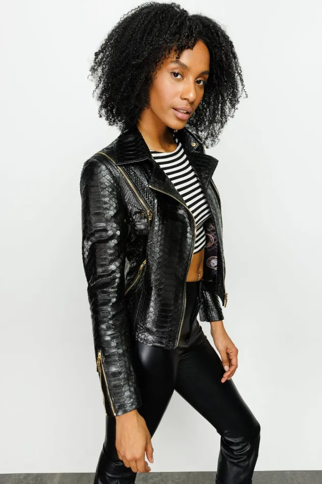 Vinci Leather Leather Jackets The Queen Pythn Skin Black Leather Jacket 8211 Women