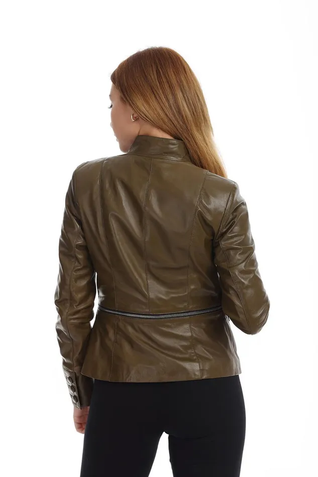Vinci Leather Leather Jackets The Shunk Pyhtn Khaki Leather Jacket 8211 Women