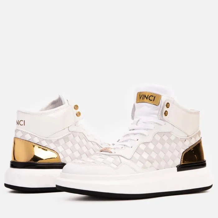 Vinci Leather Sneakers The Eugene White and Gold Woven Leather HighTop Sneaker 8211 Men