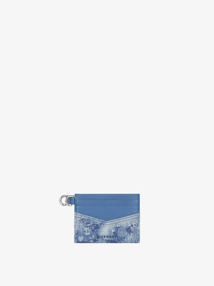 Voyou Card Holder In Washed Embroidered Denim Medium Blue Women Givenchy Wallets and Card Holders
