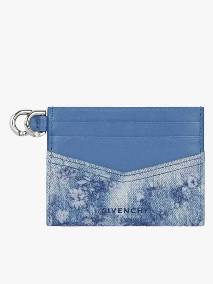 Voyou Card Holder In Washed Embroidered Denim Medium Blue Women Givenchy Wallets and Card Holders