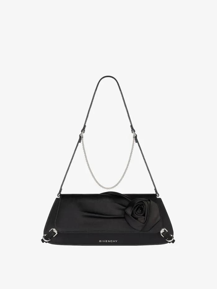 Voyou Clutch Bag In Draped Satin With Floral Ornament Black Women Givenchy Shoulder Bags Voyou Clutch Bag In Draped Satin With Floral Ornament Black Women Givenchy Shoulder Bags