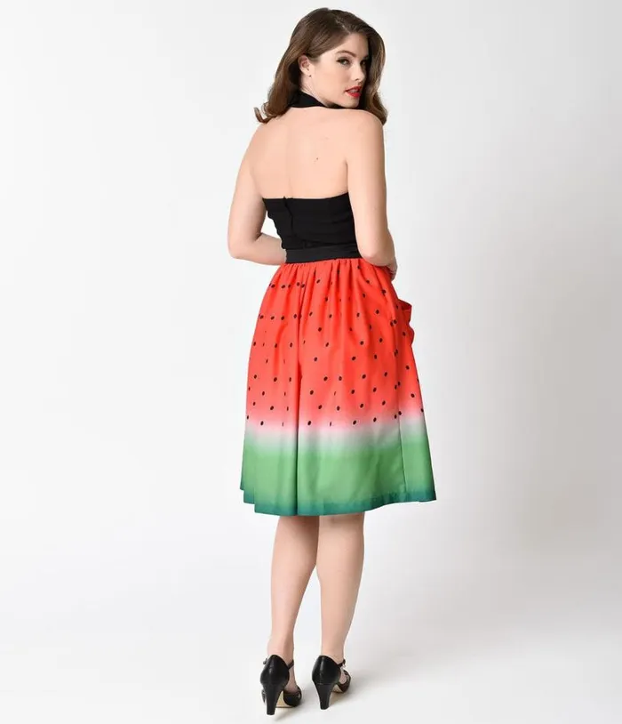 Watermelon Ombre Button Up Elora Swing Skirt Clothing Unique Vintage Skirts