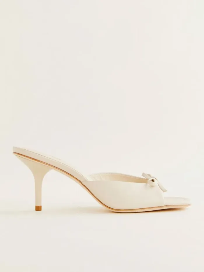WeddingsShoes The Reformation Clementine Heeled Mule Sandal Almond Leather