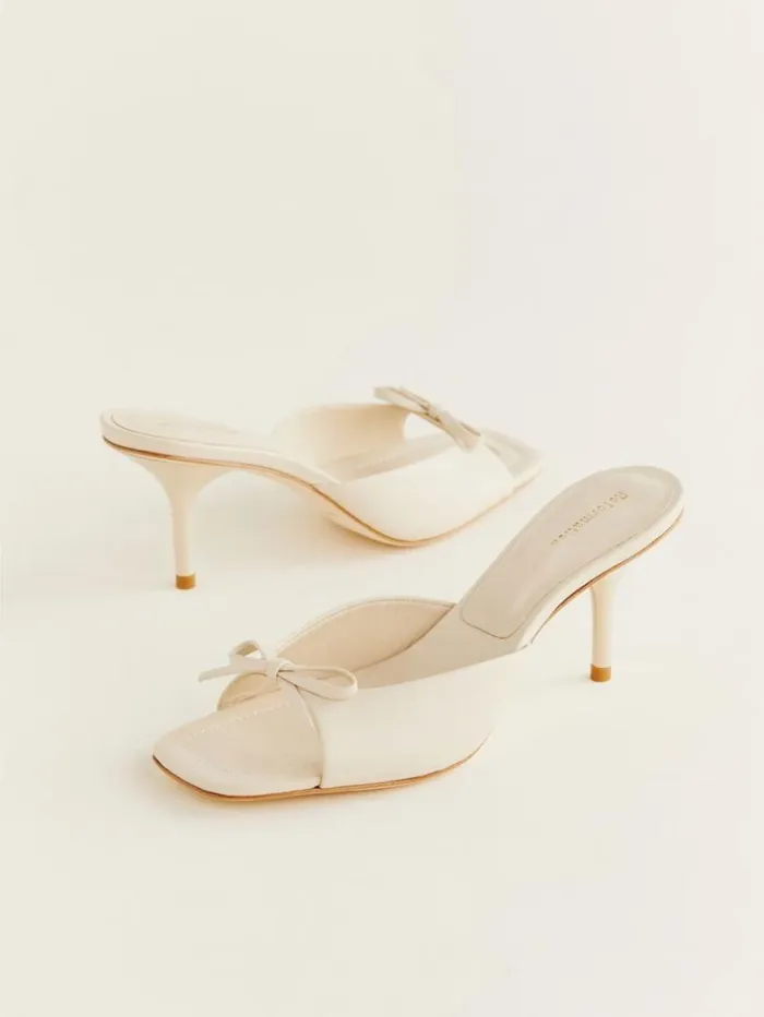 WeddingsShoes The Reformation Clementine Heeled Mule Sandal Almond Leather