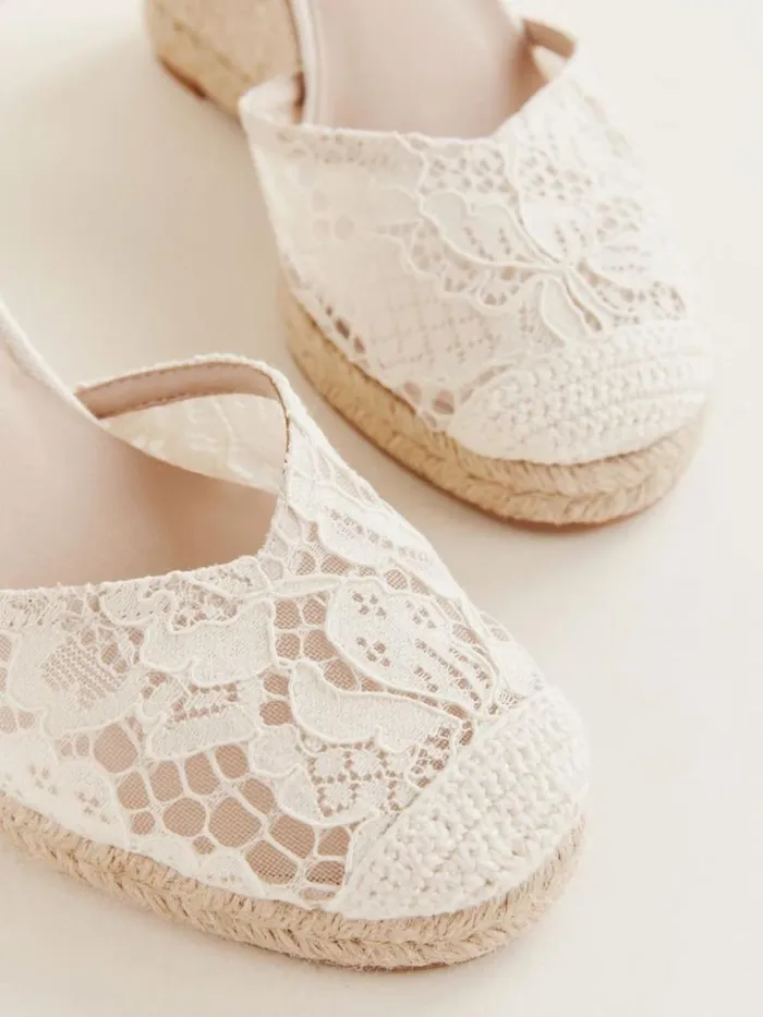 Weddings The Reformation Camilla Lace Up Wedge Espadrille White Lace
