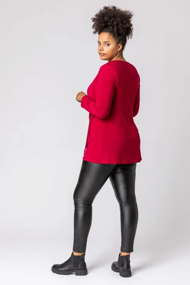 Wine Curve Wrap Diamante Buckle Top Women Roman Tops
