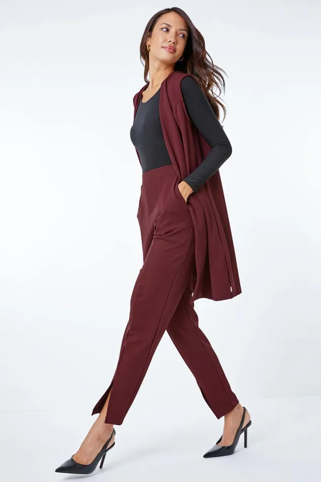 Wine Premium Stretch Split Hem Trouser Women Roman Occasionwear