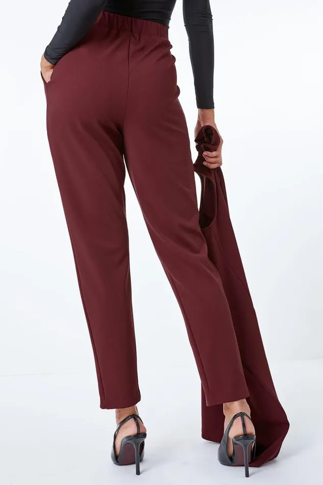 Wine Premium Stretch Split Hem Trouser Women Roman Occasionwear