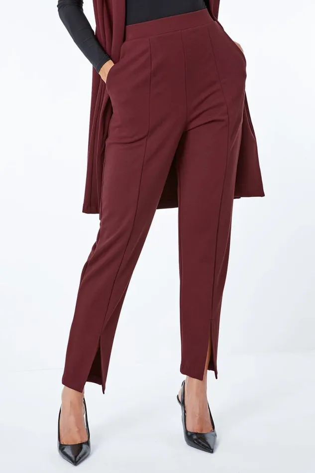 Wine Premium Stretch Split Hem Trouser Women Roman Occasionwear