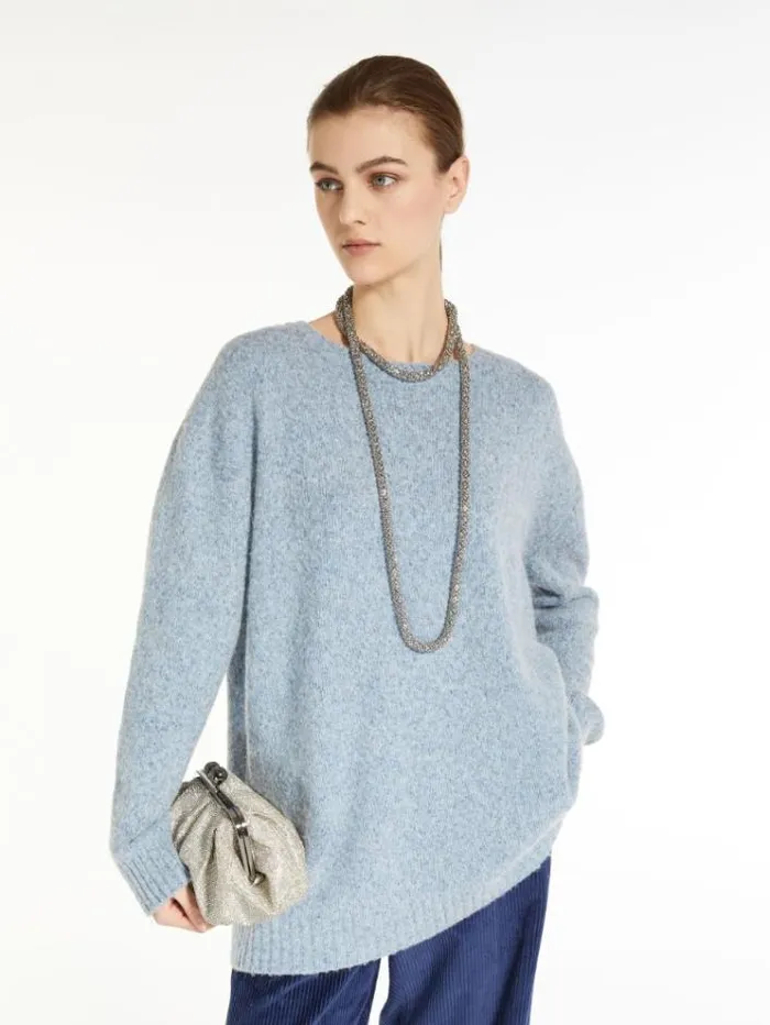 Woman Alpaca And Wool Yarn Sweater Light Blue Maxmara Knitwear And Sweatshirts Woman Alpaca And Wool Yarn Sweater Light Blue Maxmara Knitwear And Sweatshirts