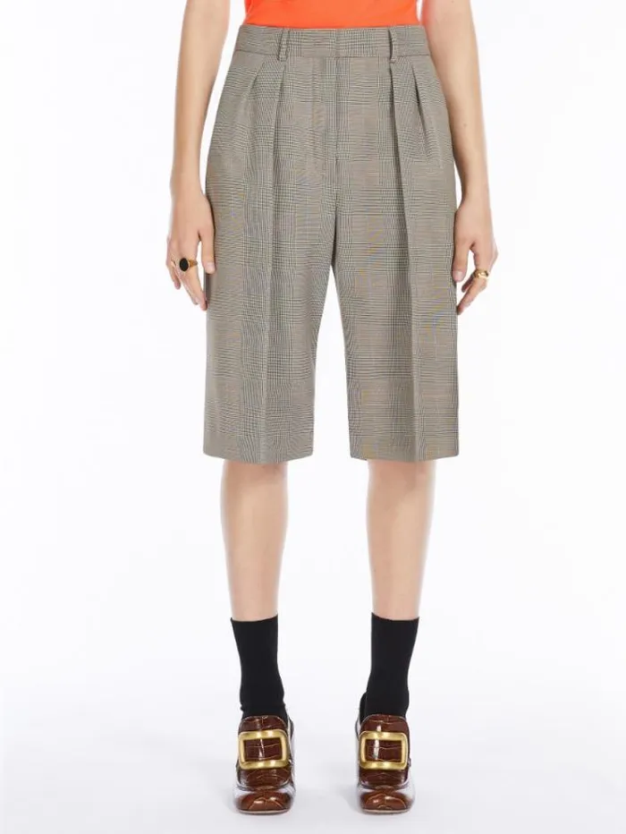Woman Bermudas In Prince Of Wales Check Fabric Beige Golden Maxmara Trousers