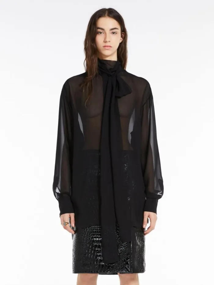 Woman Blouse With Sash Collar Black Maxmara Shirts And Tops
