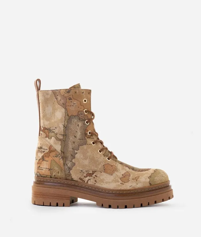 Woman Boots and Booties Alviero Martini Faux Nubuck LaceUp Boots With Geo Classic Print Woman Boots and Booties Alviero Martini Faux Nubuck LaceUp Boots With Geo Classic Print