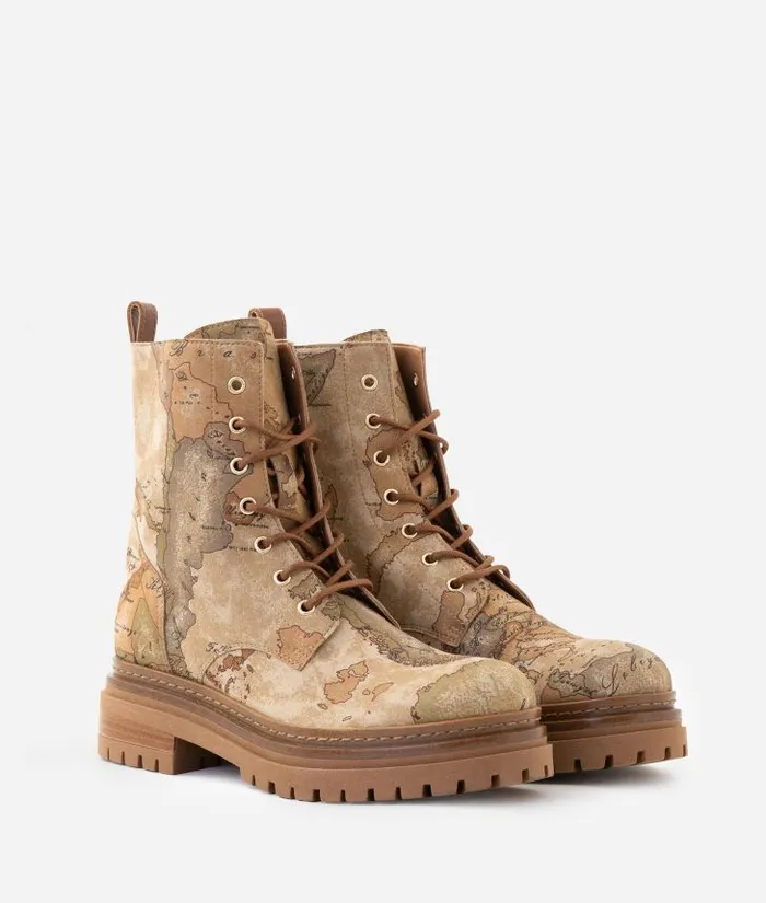 Woman Boots and Booties Alviero Martini Faux Nubuck LaceUp Boots With Geo Classic Print