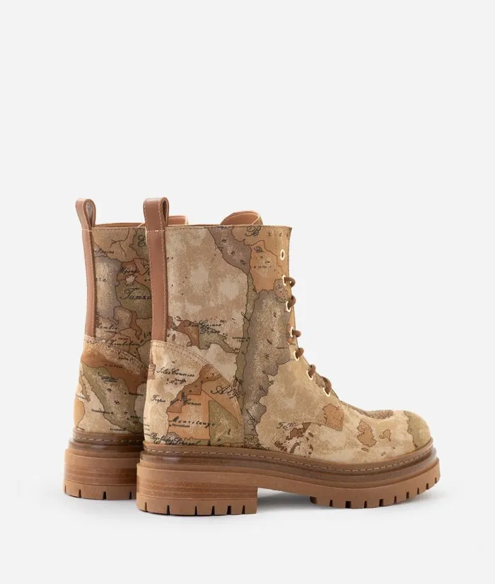 Woman Boots and Booties Alviero Martini Faux Nubuck LaceUp Boots With Geo Classic Print
