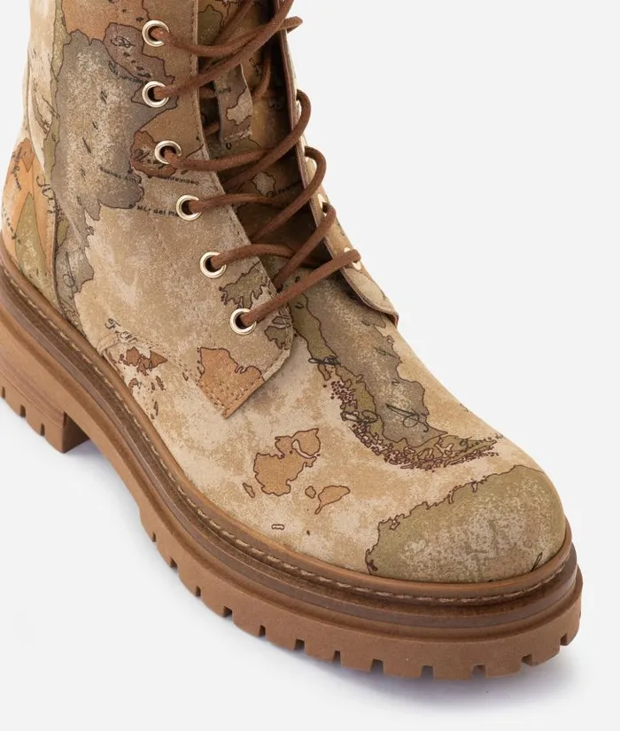 Woman Boots and Booties Alviero Martini Faux Nubuck LaceUp Boots With Geo Classic Print