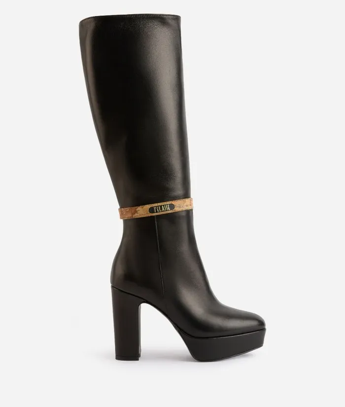 Woman Boots and Booties Alviero Martini Smooth Napa Leather Heeled Boots With 1 Classe Enamelled Tag Black Woman Boots and Booties Alviero Martini Smooth Napa Leather Heeled Boots With 1 Classe Enamelled Tag Black