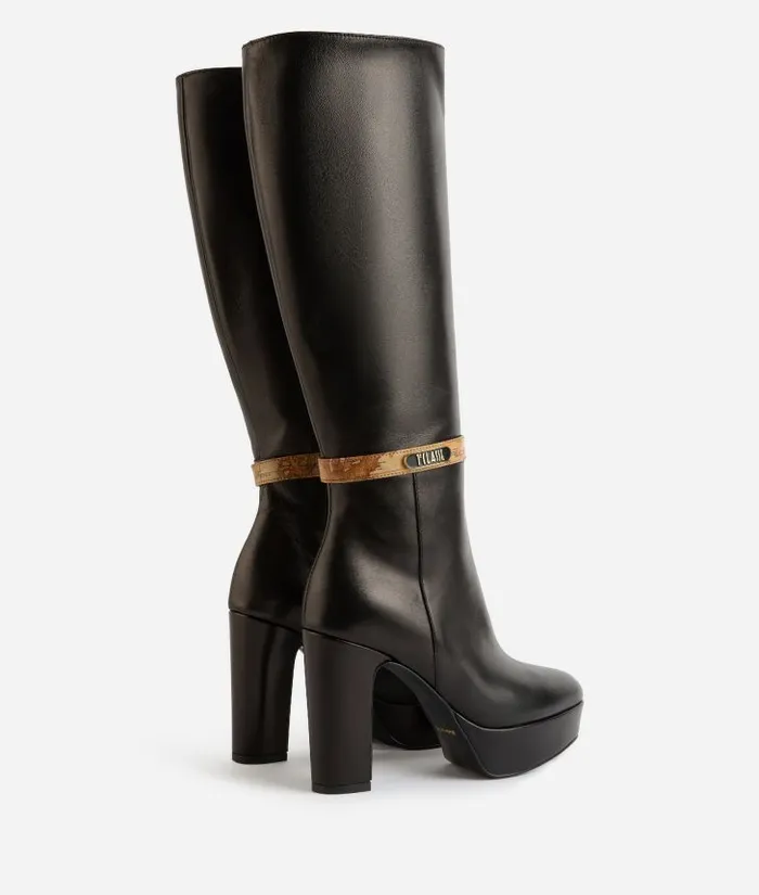 Woman Boots and Booties Alviero Martini Smooth Napa Leather Heeled Boots With 1 Classe Enamelled Tag Black