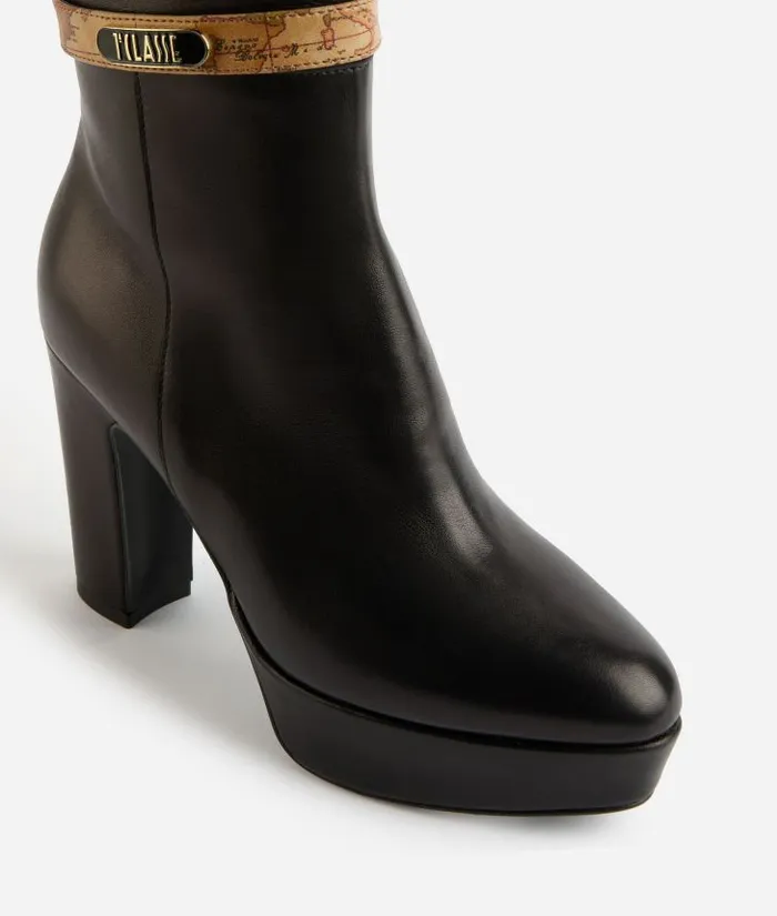 Woman Boots and Booties Alviero Martini Smooth Napa Leather Heeled Boots With 1 Classe Enamelled Tag Black