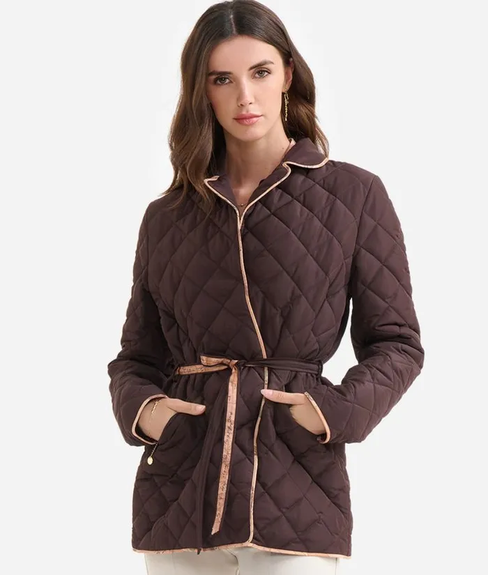 Woman Coats and Jackets Alviero Martini Padded Nylon Jacket With Belt Chocolate