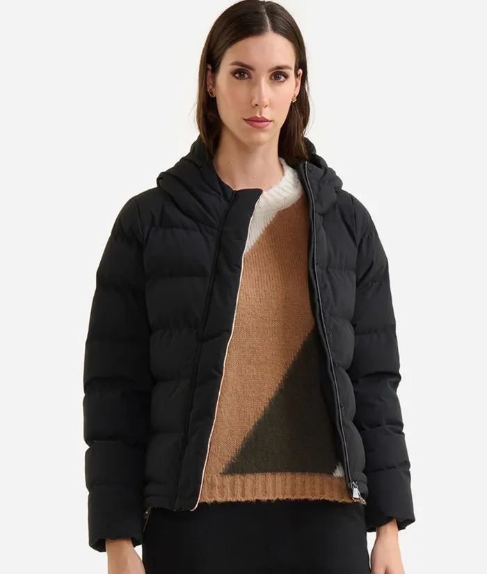 Woman Coats and Jackets Alviero Martini Short Padded Nylon Pea Coat Black