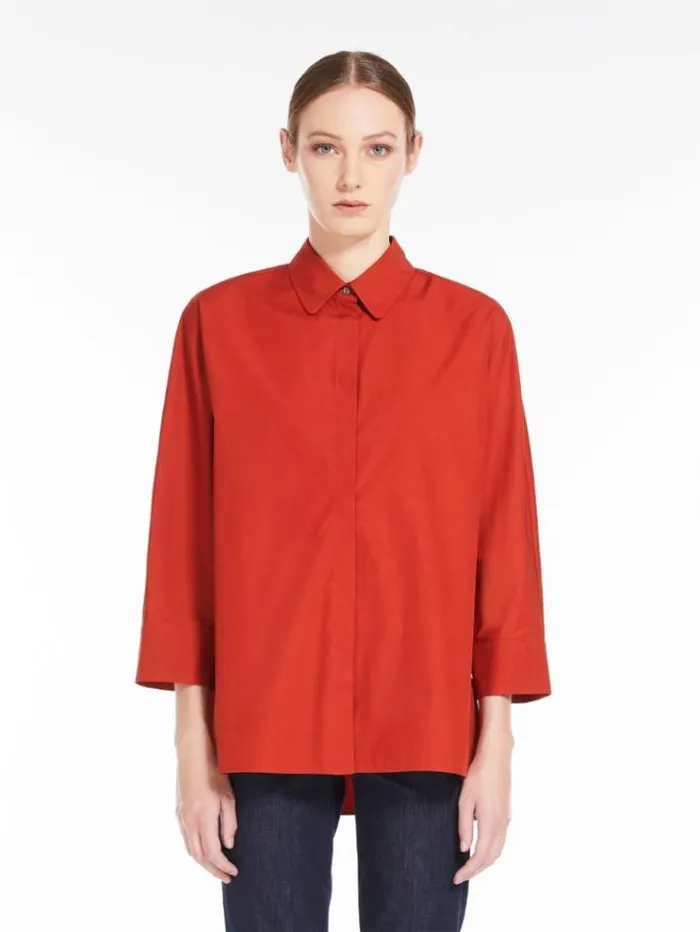 Woman Cotton Poplin Shirt Orange Maxmara Shirts And Tops