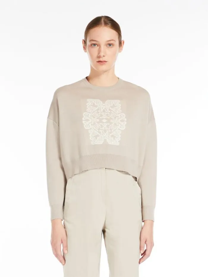 Woman Cropped Jumper In Jacquard Wool Sand Maxmara Knitwear And Sweatshirts