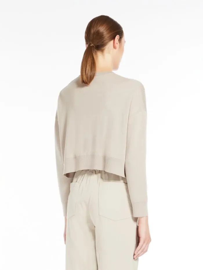 Woman Cropped Jumper In Jacquard Wool Sand Maxmara Knitwear And Sweatshirts Woman Cropped Jumper In Jacquard Wool Sand Maxmara Knitwear And Sweatshirts