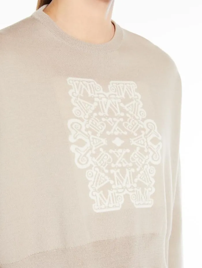 Woman Cropped Jumper In Jacquard Wool Sand Maxmara Knitwear And Sweatshirts Woman Cropped Jumper In Jacquard Wool Sand Maxmara Knitwear And Sweatshirts