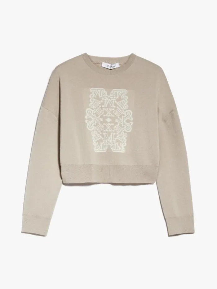 Woman Cropped Jumper In Jacquard Wool Sand Maxmara Knitwear And Sweatshirts Woman Cropped Jumper In Jacquard Wool Sand Maxmara Knitwear And Sweatshirts