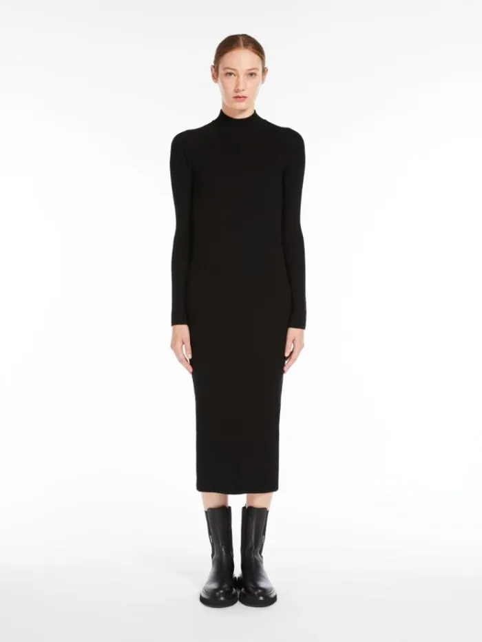 Woman Fitted Dress In Stretch Wool Black Maxmara Dresses