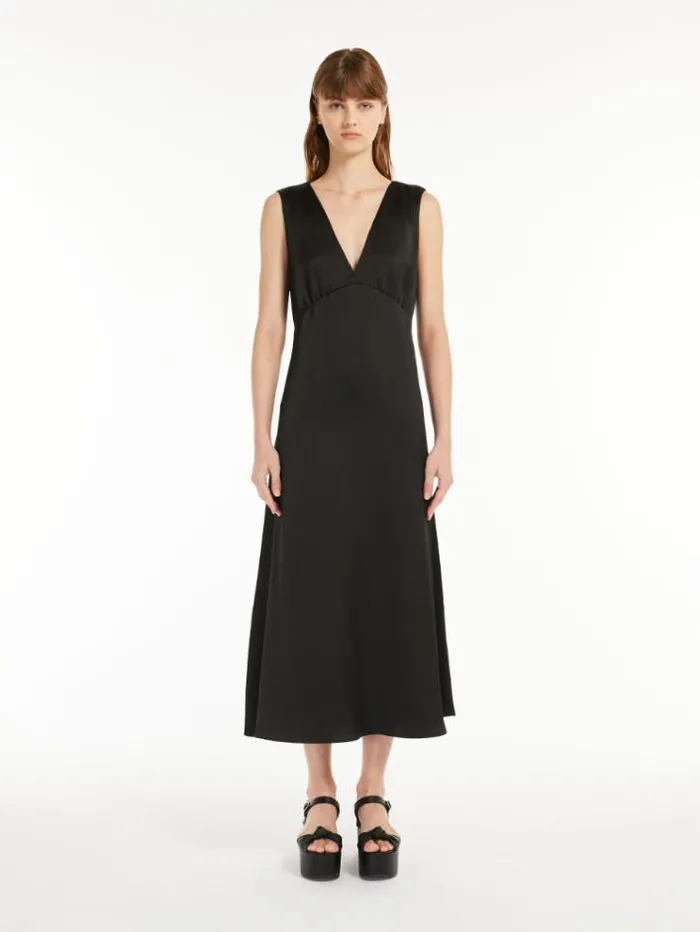 Woman Flared Satin Dress Black Maxmara Dresses