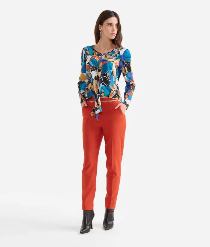 Woman Knitwears Shirts and Tops Alviero Martini Desert Rose Print Viscose Blouse With Knot Blue