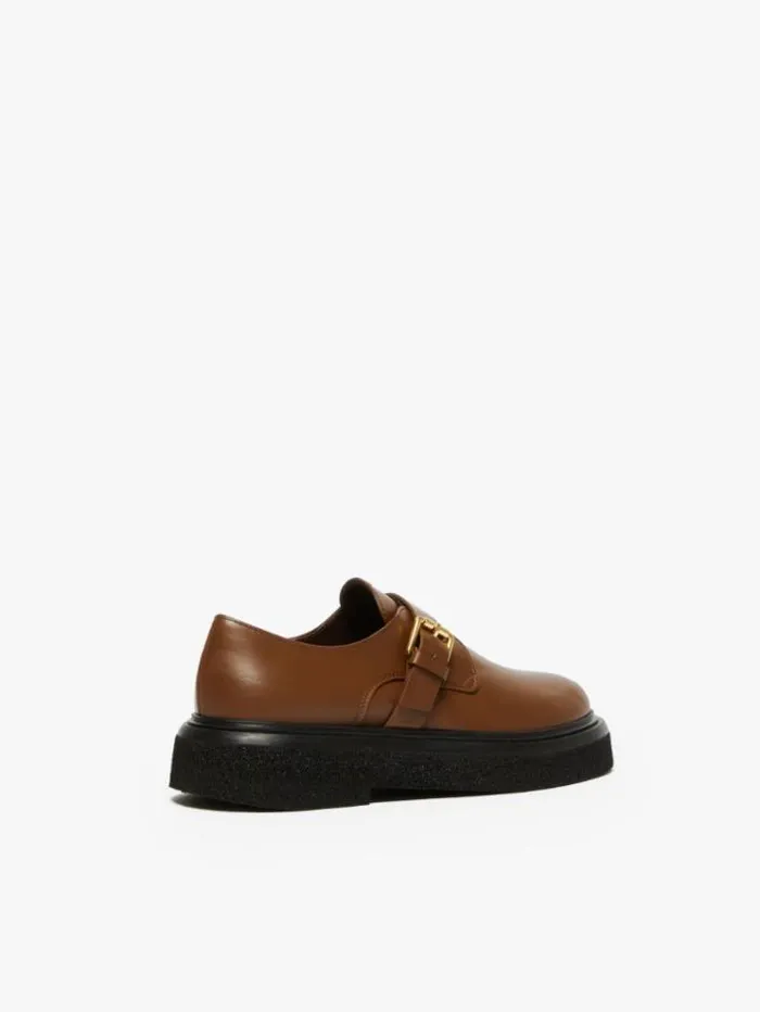 Woman Leather Loafers With Strap Tobacco Maxmara Flat Shoes Woman Leather Loafers With Strap Tobacco Maxmara Flat Shoes