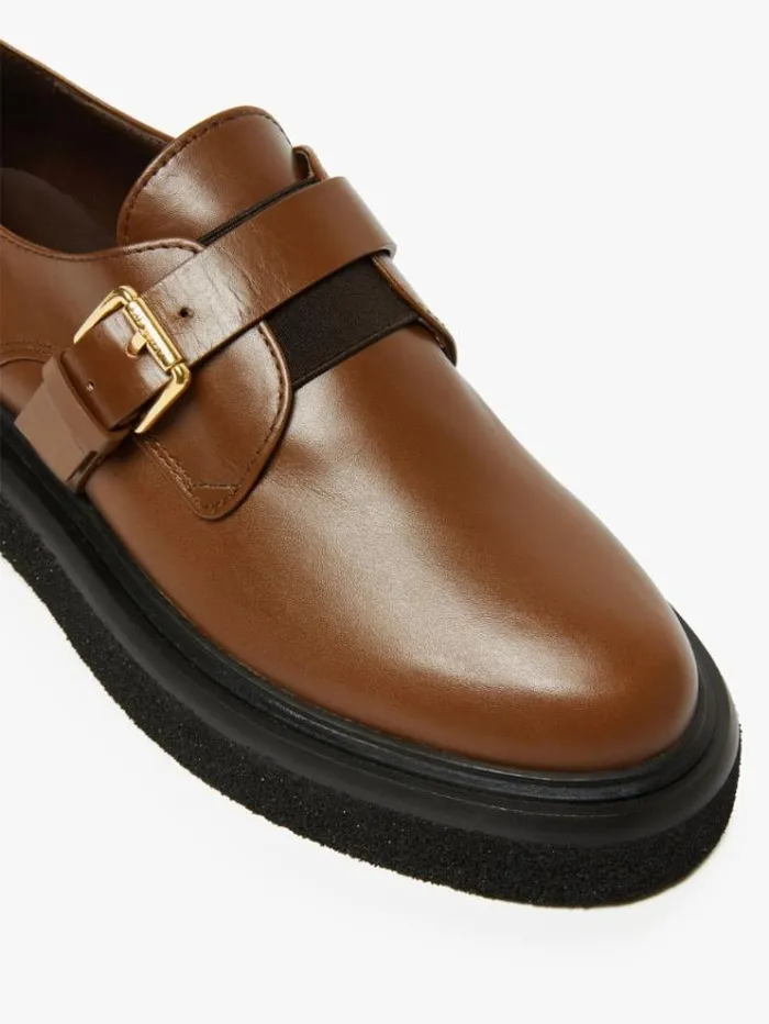 Woman Leather Loafers With Strap Tobacco Maxmara Flat Shoes Woman Leather Loafers With Strap Tobacco Maxmara Flat Shoes