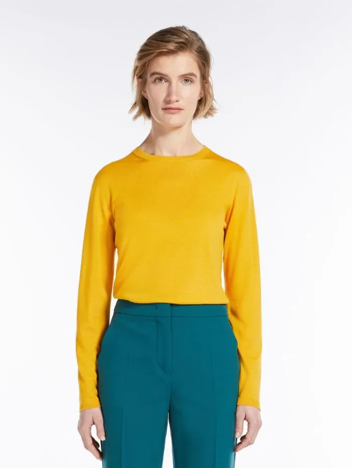 Woman Lightweight Wool Jumper Bright Yellow Maxmara Knitwear And Sweatshirts