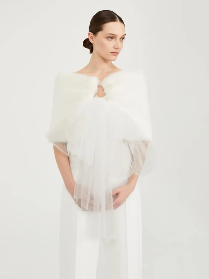 Woman Mink Effect Faux Fur Shawl White Maxmara Bridal Accessories